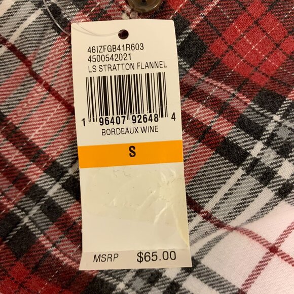 Izod Mens S Plaid Flannel Button-Up Shirt Bordeaux Wine - Picture 5 of 6